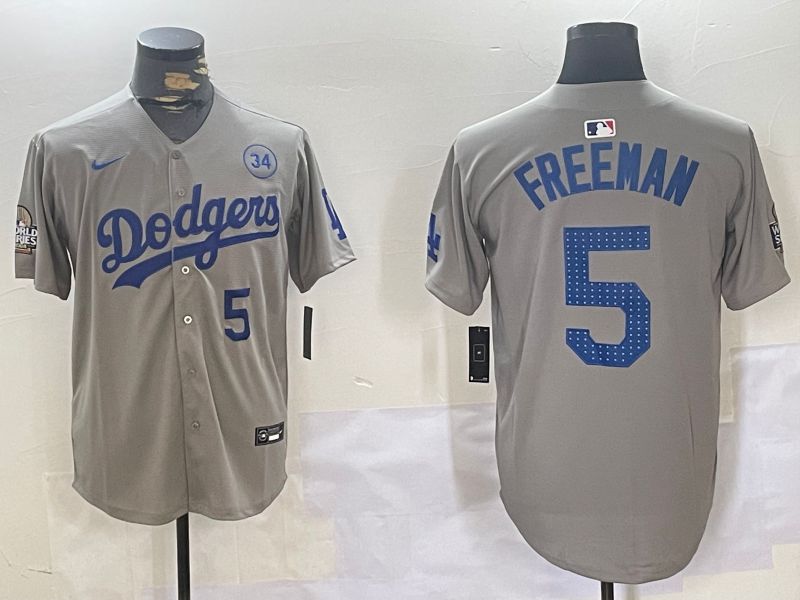 Men Los Angeles Dodgers 5 Freeman Grey Game 2024 Nike MLB Jersey style 11203